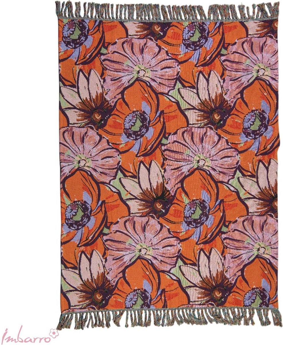 Imbarro - Plaid - Kleed - Throw - Peony - Jaquard - 130x170cm - Bloemen - Katoen