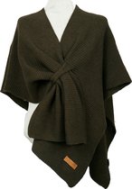 Accessories Junkie Amsterdam Estella – Gebreide Dames Poncho met Geweven Lus – Italiaanse Stola – Kaki groen