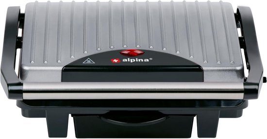alpina Tosti Ijzer 1000W - Contact Grill met Anti-Aanbaklaag en Lekbak - Incl. Reinigingsgereedschap - Geschikt voor Brood, Panini, Vlees en Meer - Zilver