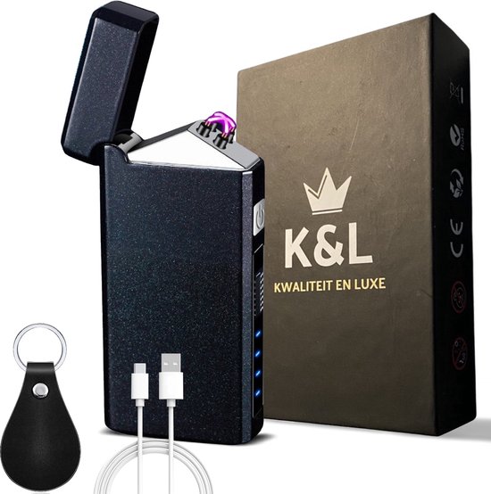 K&L Elektrische Aansteker PRO - USB C oplaadbare Plasma Aansteker - Wind en Storm Bestendig - Metallic Black - Sleutelhanger