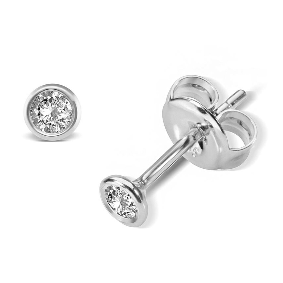 Lovebird LB112 - Witgouden oorknopjes met briljant - Dames - Rondje - 2,5 mm - Diamant - Briljant Geslepen - 0,10 Karaat - 14 Karaat - Witgoud