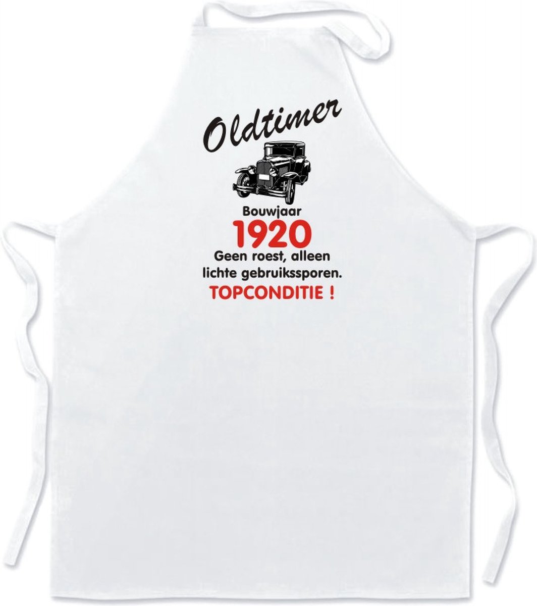 Mijncadeautje Keukenschort - Oldtimer Bouwjaar (geboortejaar) 1920