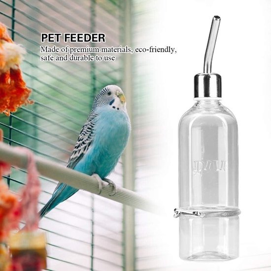 DBAILY Waterdispenser voor vogels, 3 stuks, automatische papegaai drinkfles, voederdispenser, vogel, voederbak, drinkfles om op te hangen in vogelkooi voor valkparkieten en papegaaien