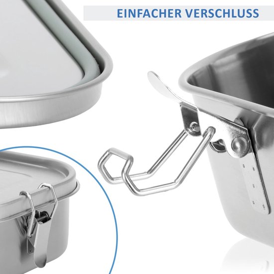 HOSPAOP Roestvrijstalen broodtrommel, lunchbox van roestvrij staal met 3 vakken, 16 x 13 x 6,2 cm, 1000 ml, bento box, snackbox voor kinderen en volwassenen