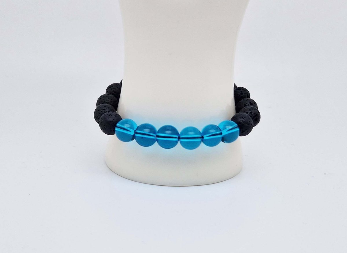 Handgemaakte "Armband Vulkanische" natuurstenen armband “Lava Donker - Blauwe kwarts” - 10 mm diameter van de korrel- Diameter armband 20 cm - Een mooi cadeau voor familie en vrienden