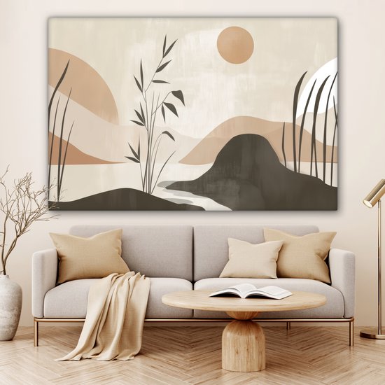 Tableau sur toile 180x120 cm - Décoration murale Japandi - Paysage - Beige - Décoration murale salon - Décoration chambre - Accessoires chambre - Peintures sur toile