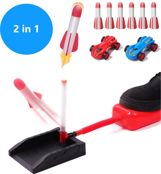 Speelgoed raket en auto – 6 raketten en 2 auto’s