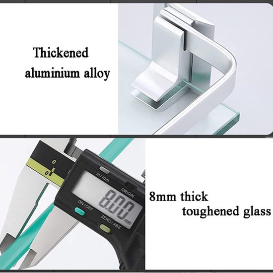 Doucheplank Zonder Boren, Geen Schade, Wandmontage, Badkamerplanken Met Afneembaar Gehard Glas Rek Roest Niet Schimmel Aluminium Organizer 25 Cm Zilver