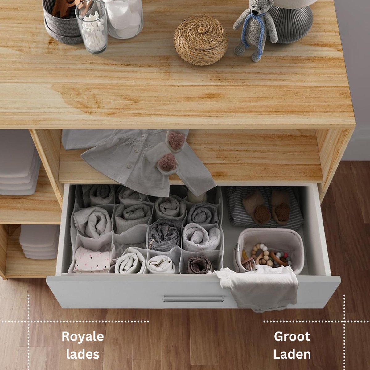 VELTRR® Commode Baby - Verzorgingstafel - Luiertafel - Babykamer - Wit met Bruin – foto 3