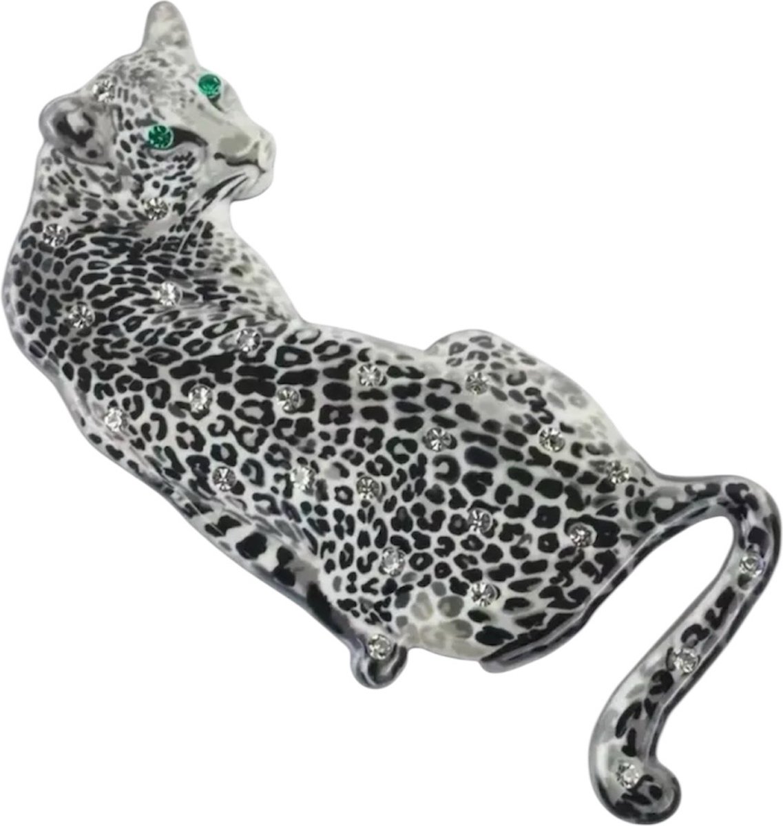 Broche Panter Acryl ( Plat model ) met Strass steentjes ( 9 x 4.3 x 0.5 cm )