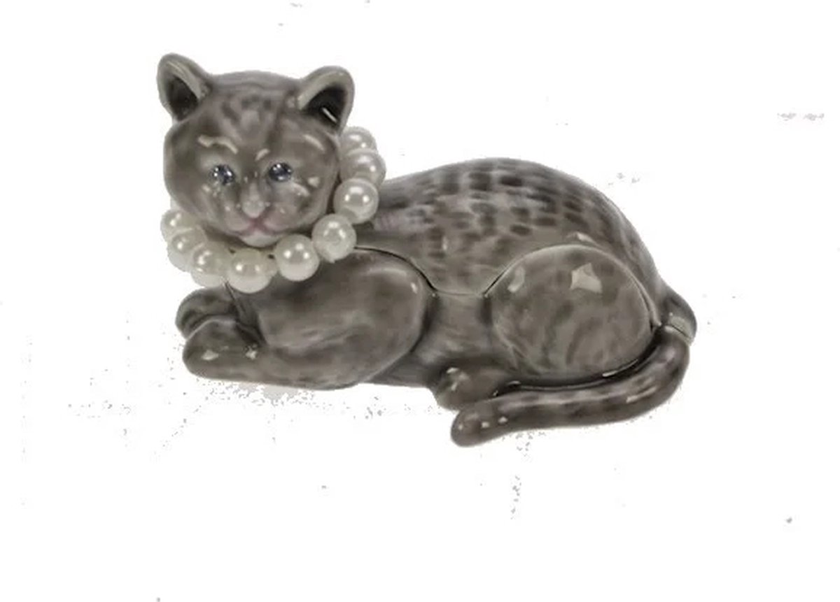 Doosje kat met parels 4,5x3cm