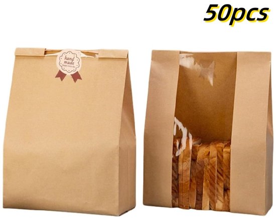 Lot de 50 sacs à pain faits maison - Sacs à pain en papier Kraft - Sacs à pain pour la conservation des produits de boulangerie