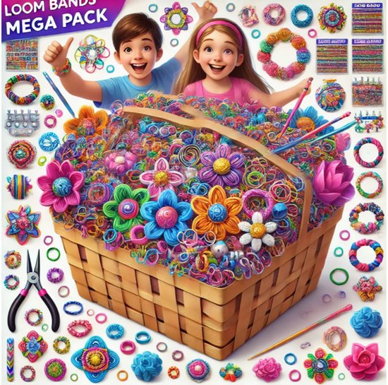 Bandes de métier à tisser - Paquet de démarrage de bandes de métier à tisser Paquet de 21 600 pièces de bandes élastiques de métier à tisser avec 36 crochets de tissage et 36 sacs de clips en S