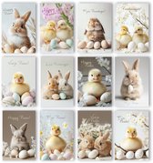 ASWK030 - Set de 12 cartes de Pâques doubles - Cartes Joyeuses Pâques - Pasen - Décoration de Pâques - Joyeuses Pasen - Cartes de Pasen - Set de cartes de vœux - Set de cartes avec enveloppe