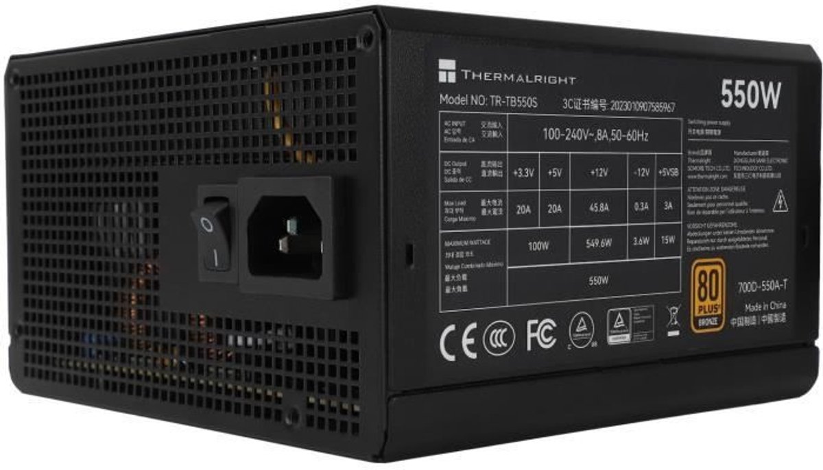 Pc-Voeding - Thermalright - Tb550S - 550W - 80+ Brons - Niet-Modulair - Atx 3.0 - afbeelding 3
