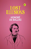 Boekomslag voor "Lost Illusions" van Honoré de Balzac met een tekening van een man met snor en jas.