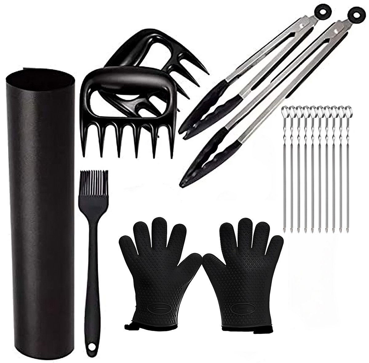 Perow BBQ set -  Barbecue Accessoires - Vlees klauwen - Teflon Grill Matjes - Vleestangen - Antislip Handschoenen - Cadeau Tip