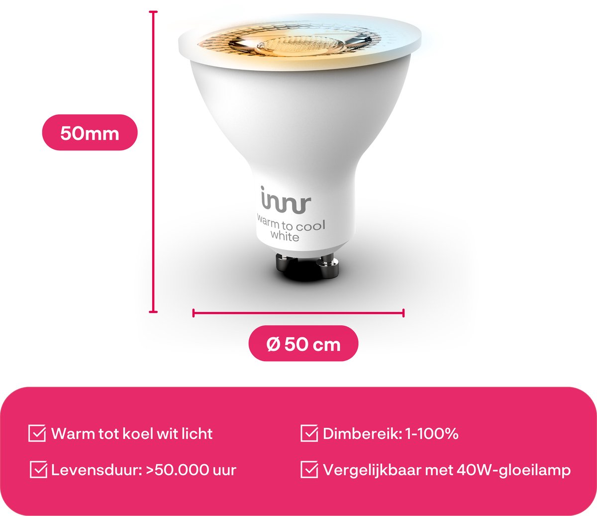 Innr smart GU10 LED lamp - geschikt voor Philips Hue - Zigbee LED spot - warmwit tot koelwit licht - slimme lamp - dimbaar - 470 lumen - 2 pack – foto 5