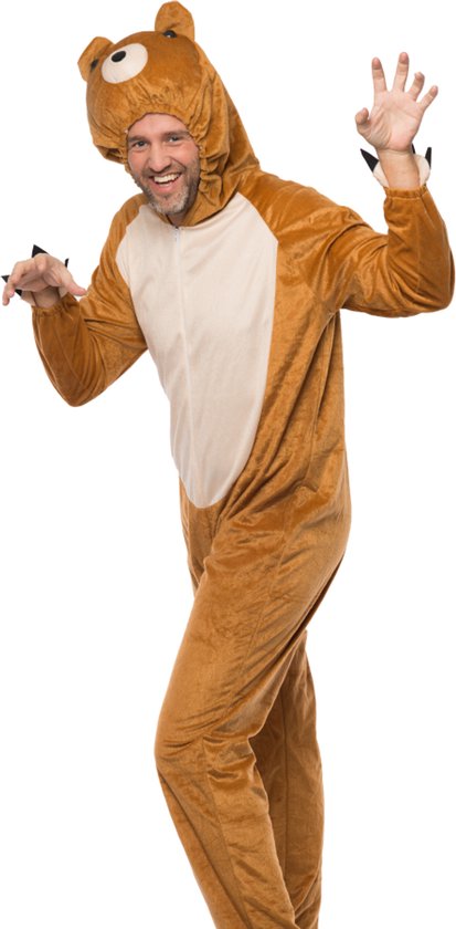 Partychimp Onesie Beer Kostuum Berenpak Mascotte Verkleedpak Beer Halloween Kostuum Volwassenen Horror Beer Carnavalskleding Heren Carnavalskleding Dames Verkleedkleren Volwassenen Carnaval - Maat M/L - Bruin