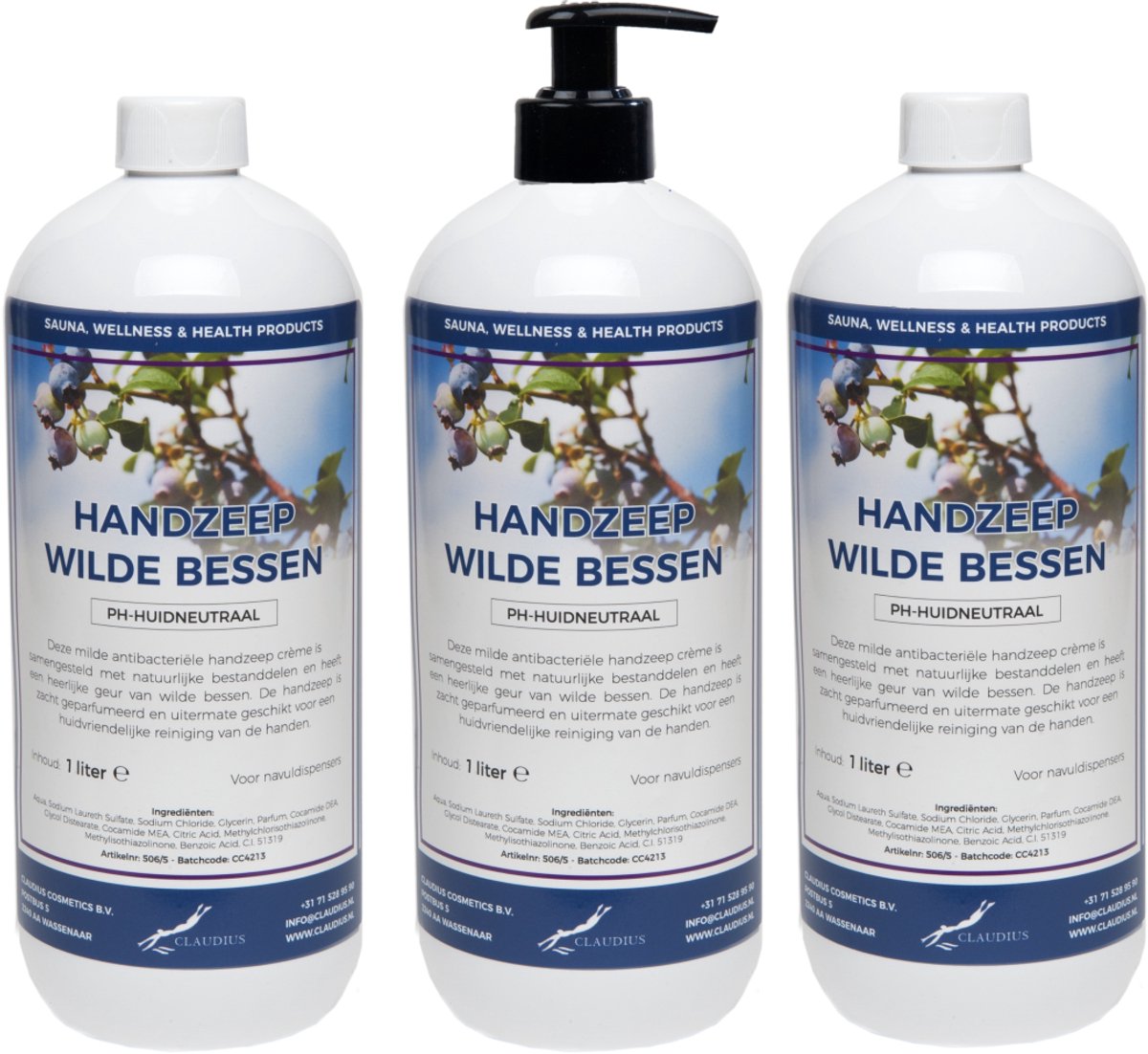 Goedkoopste Handzeep Wilde Bessen 1 liter - met gratis pomp - set van 3 stuks