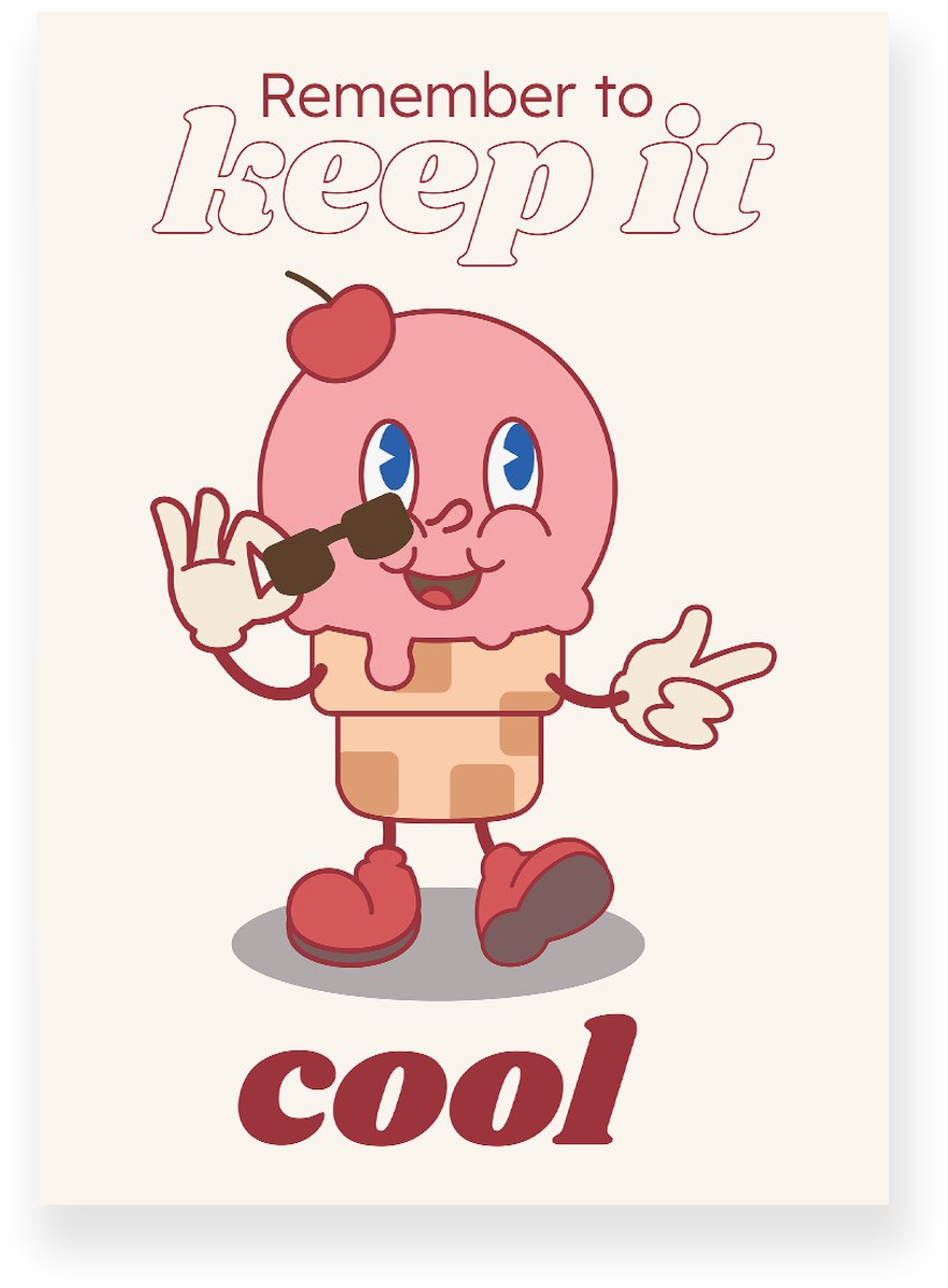 Yisual Poster 30x40 cm - Lachend IJshoorntje - Illustratie - Roze - Beige - Cartoon - Motivatie - Muurdecoratie - Wanddecoratie