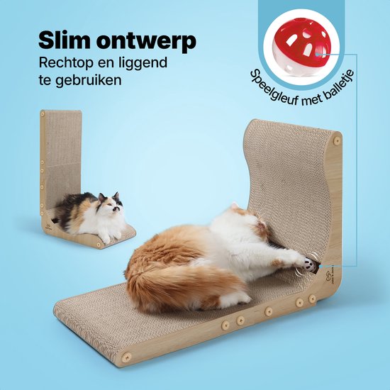 Jake and Jacky Krabkarton voor Katten met Speelballetje - Krabpaal Karton - Krabplank - Krabmand - Krabmeubel - Kartonnen Krabmat - Kattenmand - Kattenbed - 60x26,4x40 cm