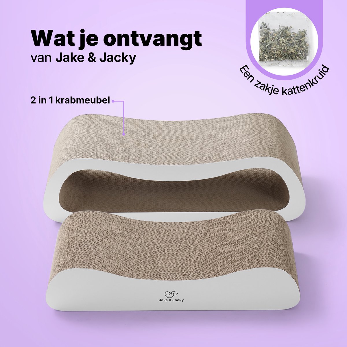 Jake and Jacky Krabkarton voor Katten 2 in 1 model - Krabpaal Karton - Krabplank - Krabmand - Krabmeubel - Kartonnen Krabmat - Kattenmand - Kattenbed - 71x24x21cm – foto 7
