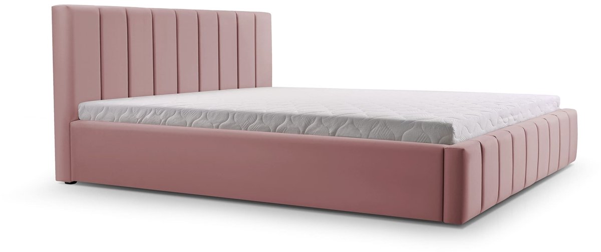 Bed 01 - Gestoffeerd bed met Fluweel Beklede Tweepersoonsbed - 160x200 cm - Elegant en Comfortabel - Donkerroze (TRINITY 23)