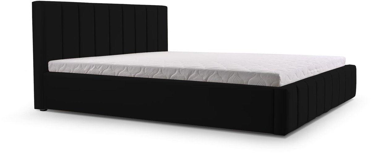 Bed 01 - Gestoffeerd bed met Fluweel Beklede Tweepersoonsbed - 140x200 cm - Elegant en Comfortabel - Zwart (TRINITY 16)