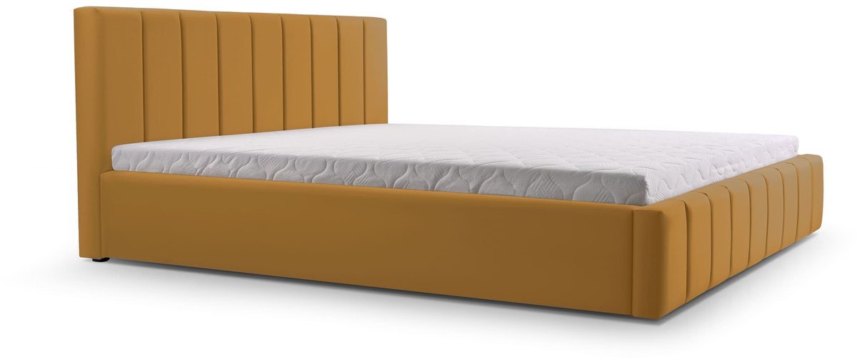 Bed 01 - Gestoffeerd bed met Fluweel Beklede Tweepersoonsbed - 180x200 cm - Elegant en Comfortabel - Donker geel (TRINITY 26)