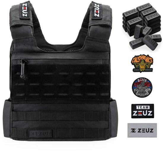 ZEUZ Gewichtsvest 25,5 KG voor Calisthenics. Fitness & CrossFit – Tactical Weighted Vest & Trainingsvest - Verstelbaar in Gewichten – 25 Standen – Zwart