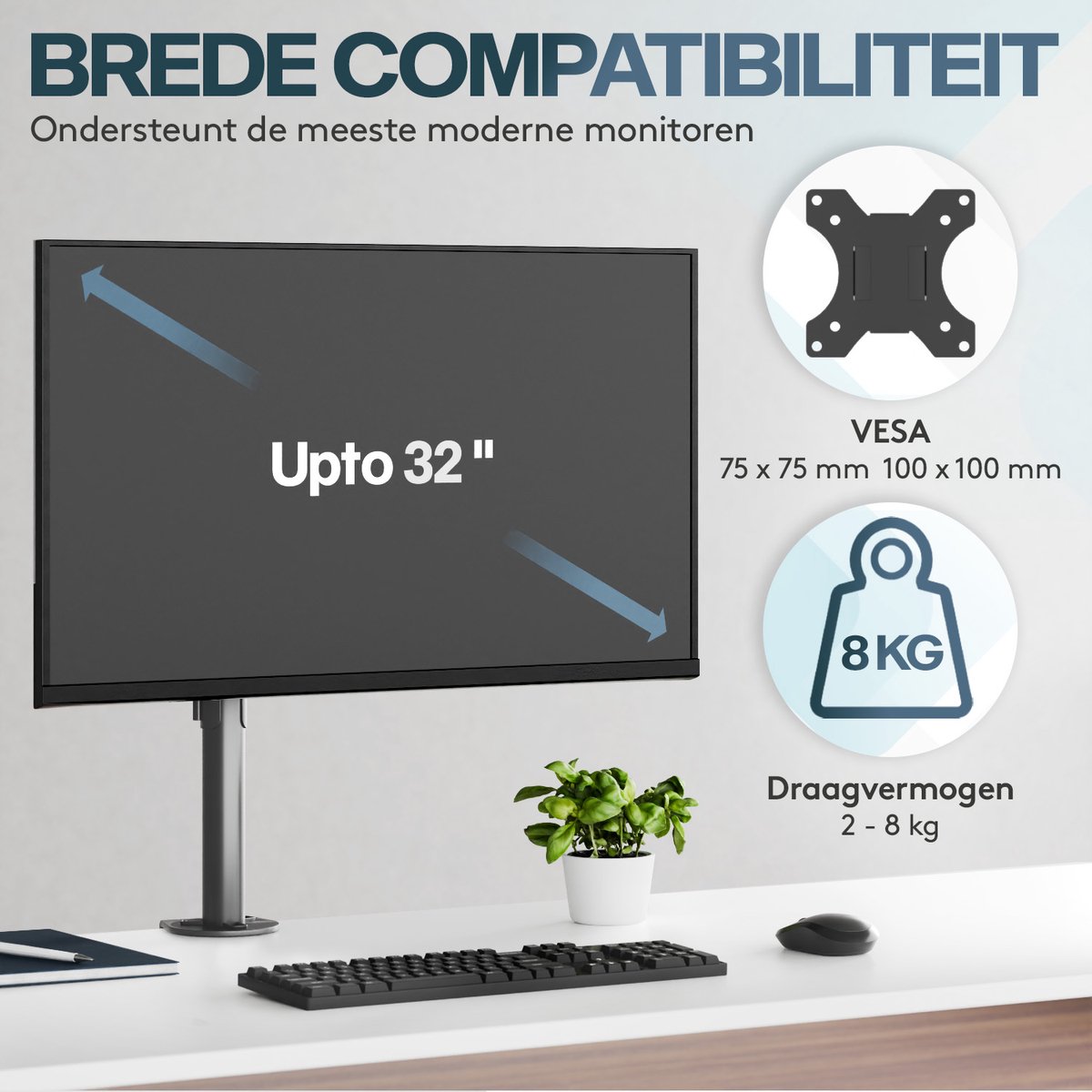 ACROPAQ Monitor arm 2 schermen - Voor 13 - 32 inch thumbnail 5