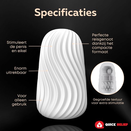 Wit product met een gestructureerd, golvend oppervlak en de tekst 'Specificaties'.