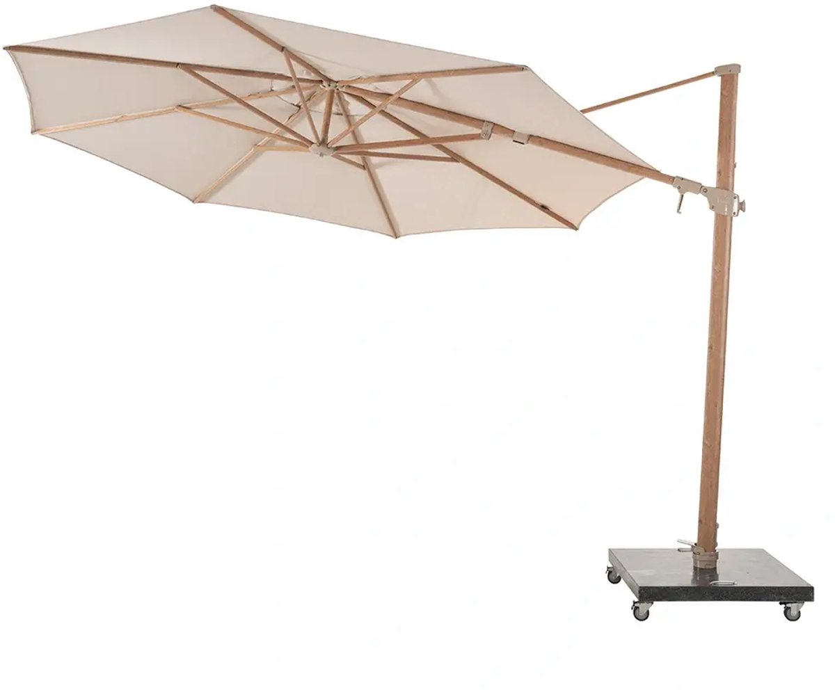4 Seasons Outdoor Siesta Premium zweefparasol Ø350 cm - zand / houtlook frame