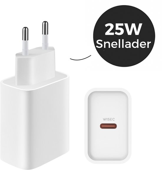 USB C Snellader 25W Oplaadadapter Wit voor iPhone 17/16/15/14/13 en Samsung WiseQ