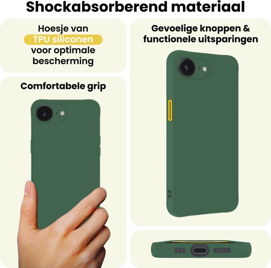 Coque en Siliconen pour iPhone 16 avec 2 films de protection d'écran - Coque en Siliconen pour iPhone 16 - Vert foncé