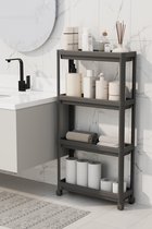 Tobeyz - Slim Opbergtrolley - Keukentrolley op Wieltjes - Keukentrolley - Badkamer trolley - Keukenrek - Opbergrek 4 laags - Badkamer Opbergrek - Zwart