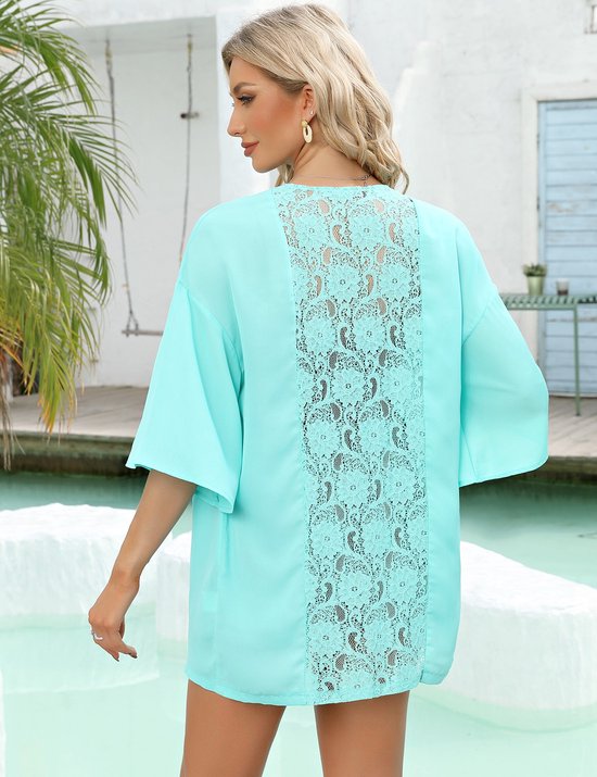 Prettystern Zijden dames zomer poncho chiffon sprei tuniek strand bikini sprei licht zijden tuniek zomer kimono-blouse, P20 Monet Waterlelies, One Size