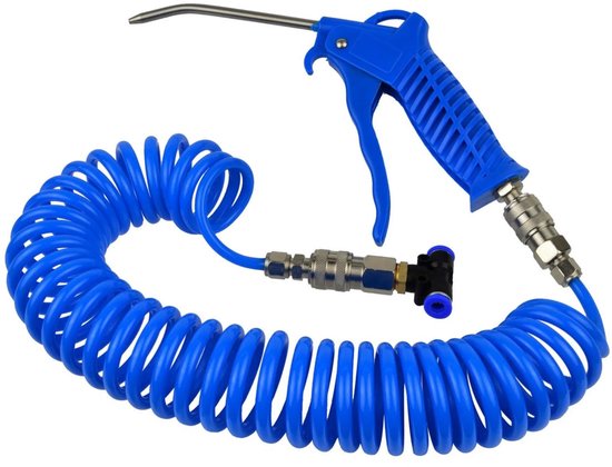 Pistolet à air pour camion et camion 10 Bar avec tuyau spiralé de 5 mètres, raccord rapide en T de 6 mm et pistolet de pulvérisation/soufflage d'air.