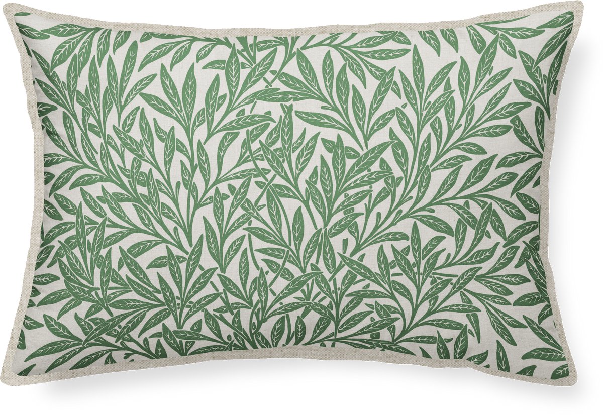 Sierkussen Beige 50x30 cm - Natuurprint - inclusief binnenkussen - natuurprint, boho, groen accent - Linen & Grace