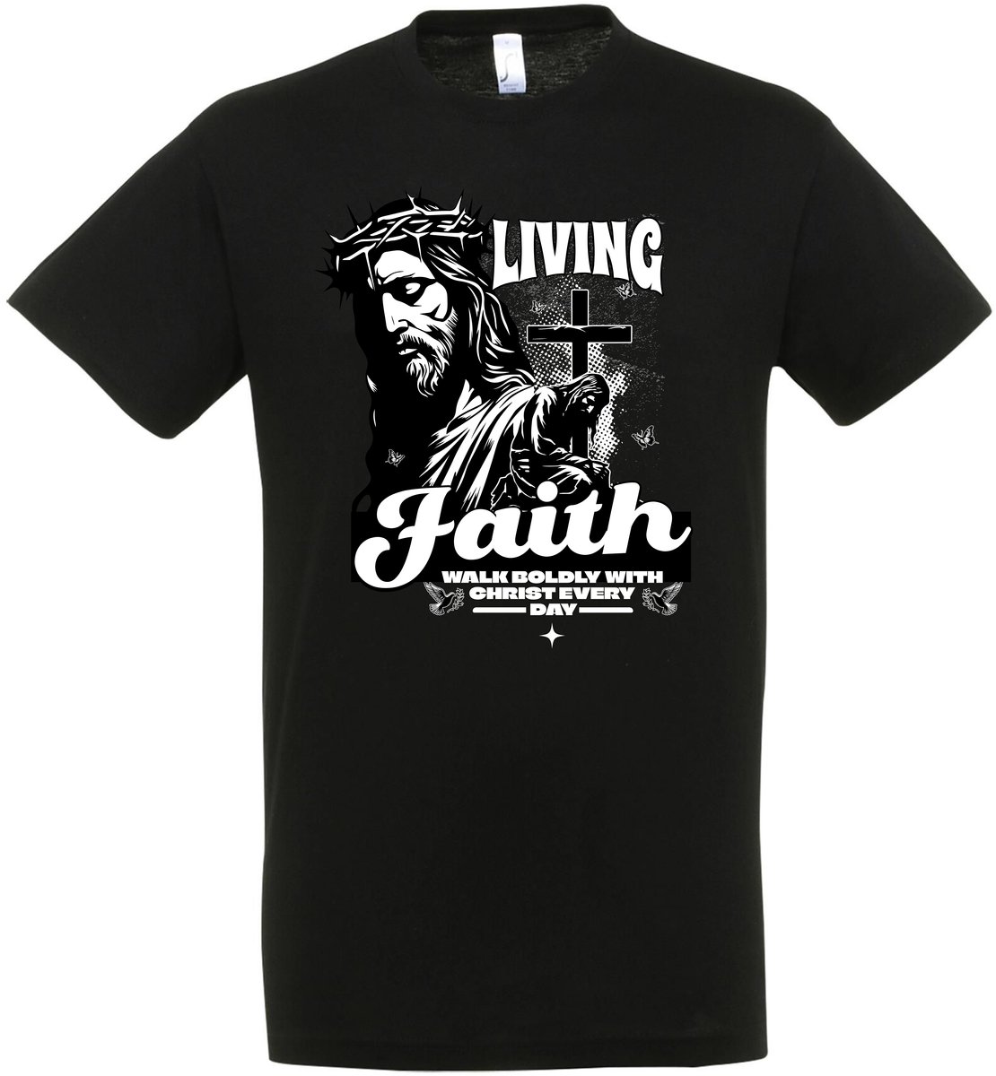 Living Faith T-shirt - Unisex T-shirt - Zwart T-shirt - God - Jezus - Christendom - Bijbel - Spiritualiteit - Maat S