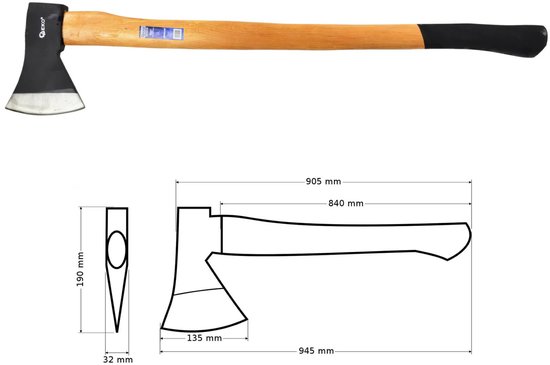 GEKO Bijl - Houten Handvat - Antislip Grip - Hoogwaardig Koolstofstaal - 1600g — afbeelding 4
