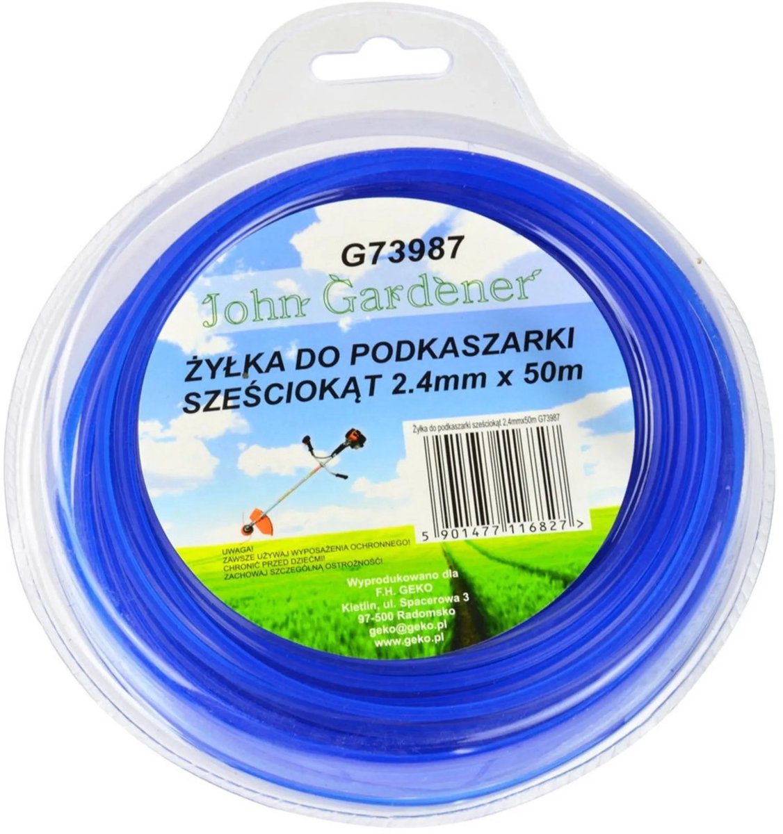 John Gardener Hexagonale nylon lijn - 2,4 mm - 50 m - Blauw - Hoge slijtvastheid