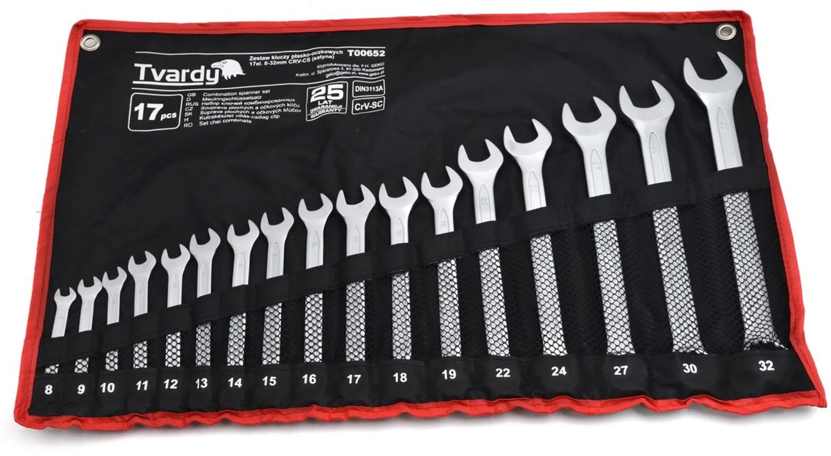 Tvardy 17-delige steeksleutelset - CRV staal - 8-32 mm - satijn afwerking - koud gesmeed