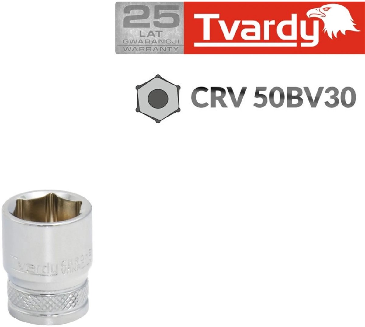 Tvardy Zeskantdop - 6-punts - 10 mm - Chroom Vanadium - Knurled Ring