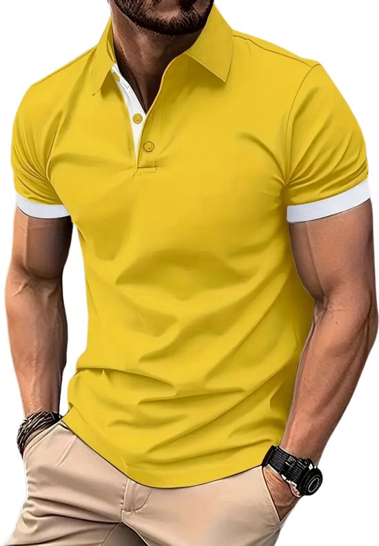 Nivard Golf Shirt Heren - T-shirt - Golfkleding - Golfen - Golf Accessoires - Polo Shirt - Geel - Maat XL van Merkloos — afbeelding 4