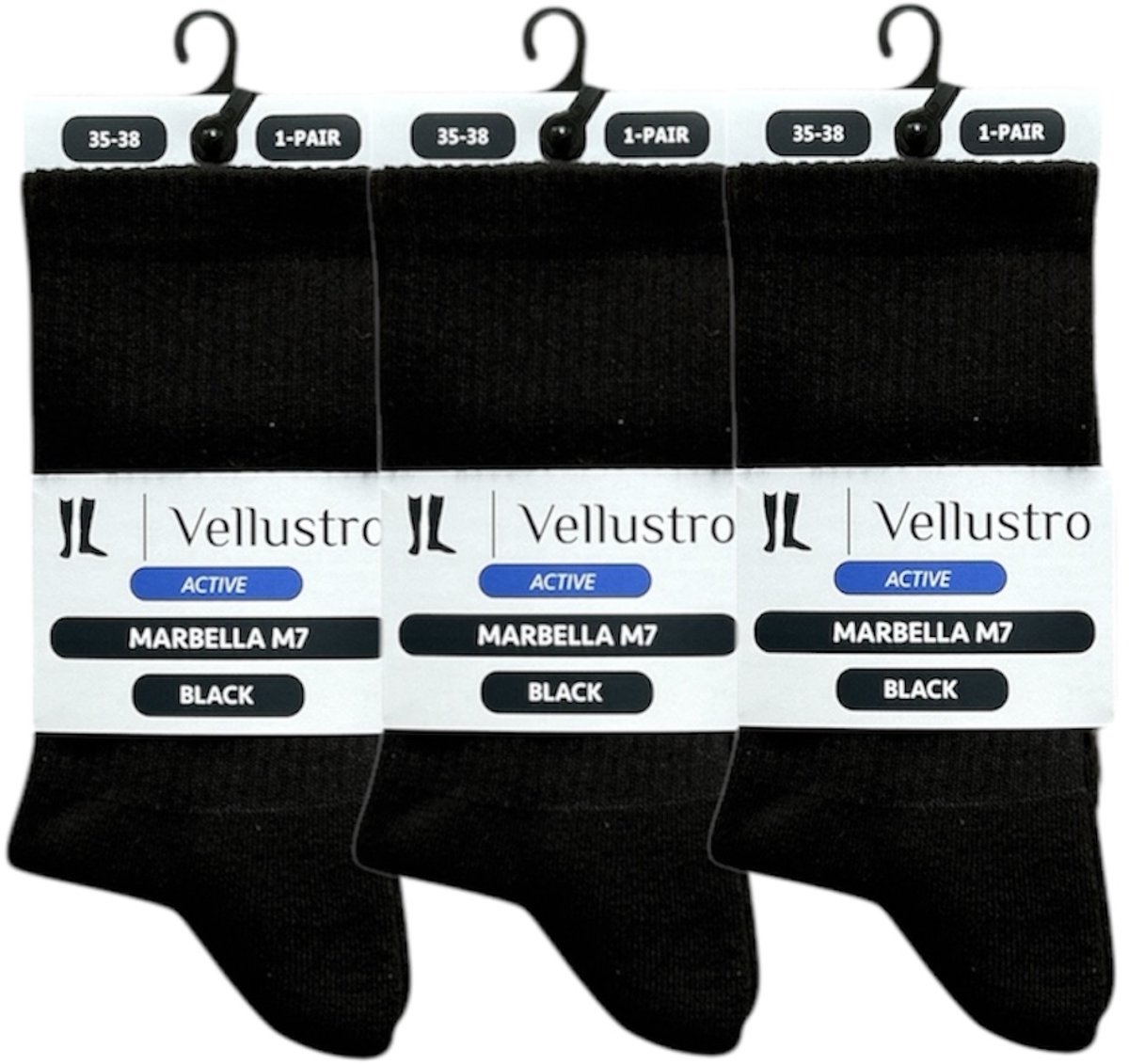 Vellustro® Marbella M7 Tennissokken - 3 Paar - Padel sokken - Sportsokken - Hardloopsokken - Maat 35-38 - Zwart - Naadloos - Dames Sportsokken - Meerdere Maten en Kleuren