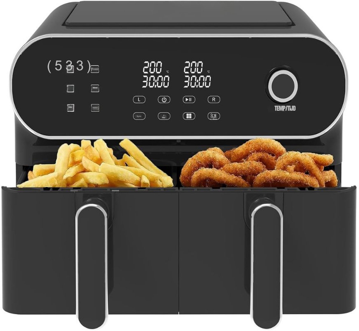 Zylo® Dubbele Airfryer - Heteluchtfriteuse - Duo Airfryer - 11 L - 38x28x31cm - Zwart