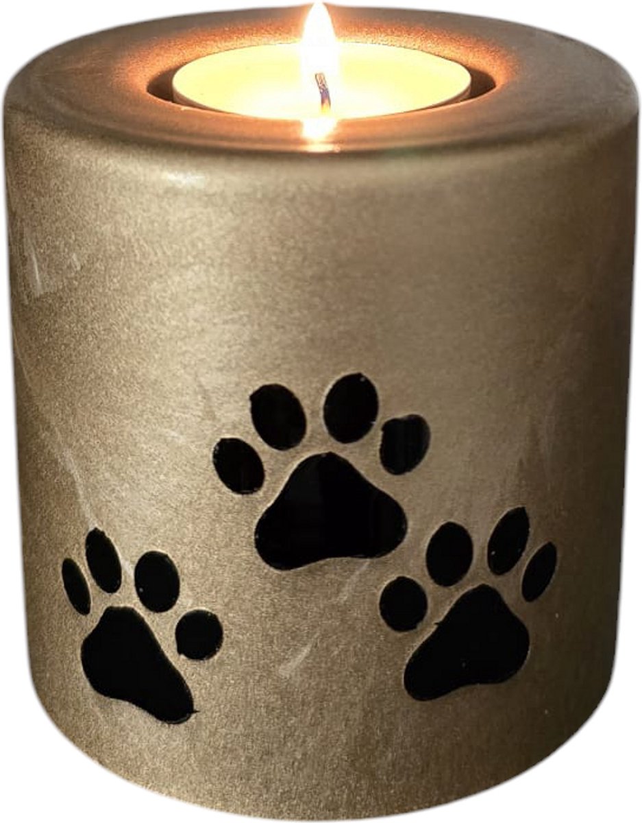 Terroso - Mini urn huisdier - Glazen urn met kaars - Pootafdruk - Voor hond, kat of ander huisdier - Goud - 160 ml - Handgemaakte dierenurn