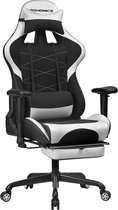Gaming Chair - Game Stoel - Wijde rugleuning - Verstelbare Kussens - Voetsteun - Zwart met Wit